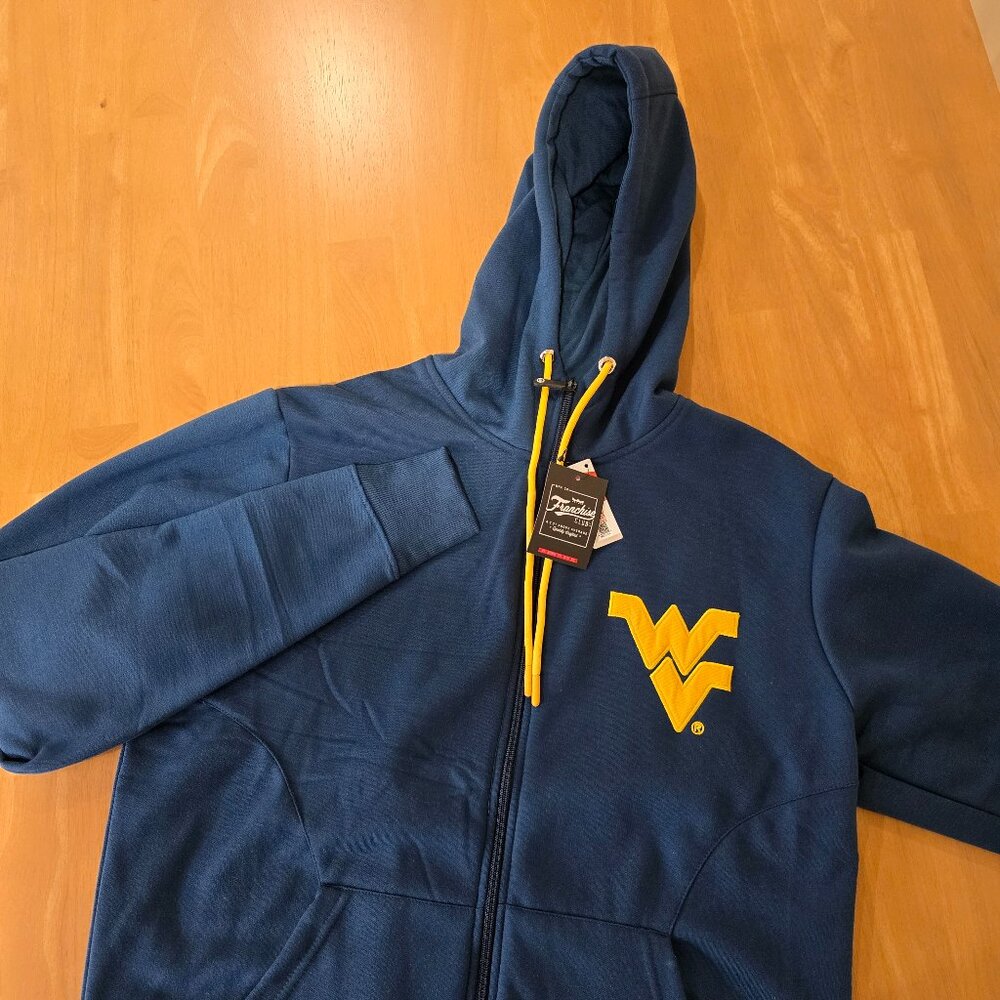 West Virginia Mountaineers Men's Franchise‎ Club Full Zip Hoodie Blue Small NWT